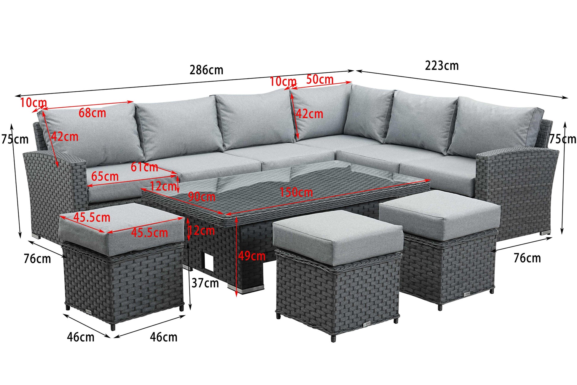 Henley High Back Corner Sofa set with Rising table