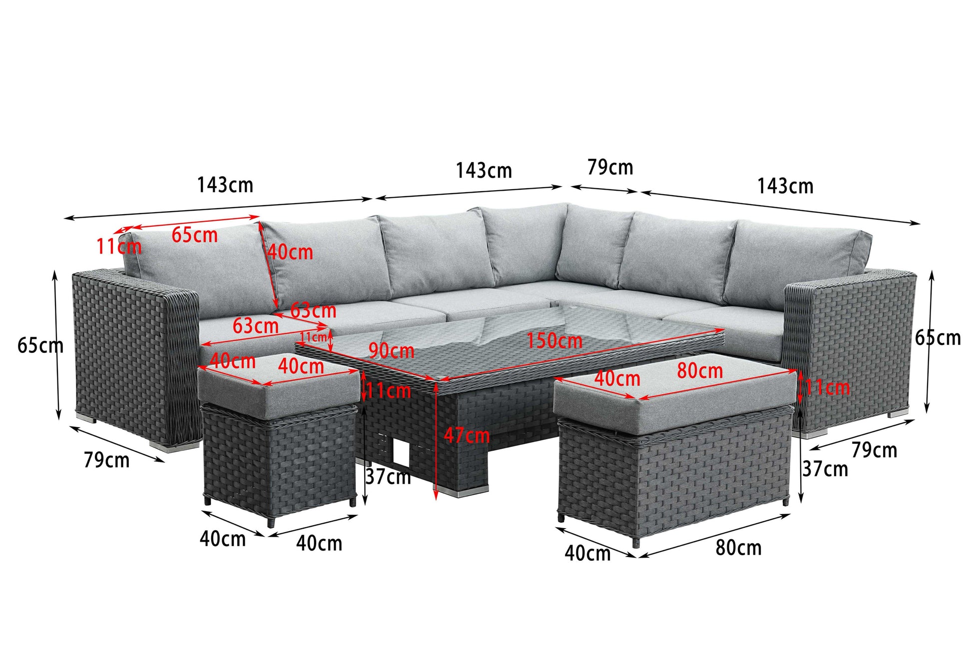 Henley Low Back Corner Sofa set with Rising table